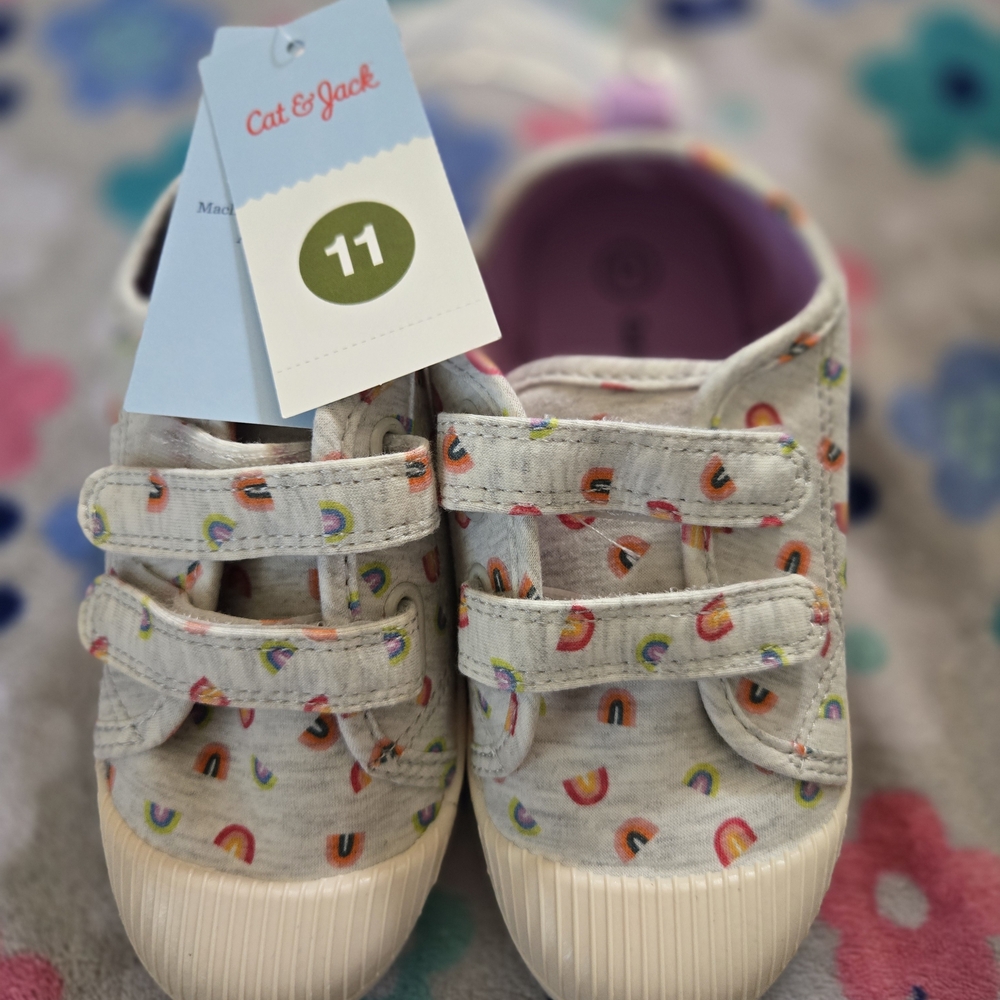 Cat & Jack Kids' Gray Sneakers with Rainbow Accents-Size 11 Toddler NWT